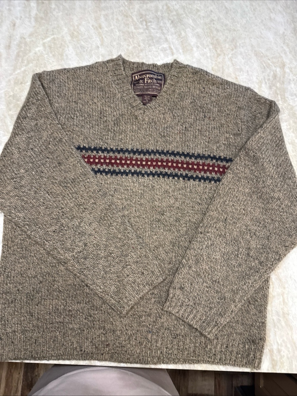 Vintage Abercrombie & Fitch 100% Wool Sweater Men's XL Brown Stripe V-Neck